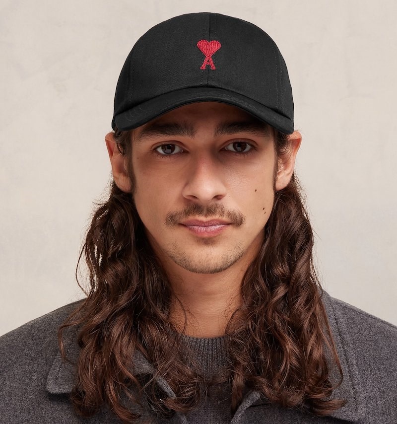 Ami Paris Red Ami De Coeur Embroidery Cap Noir Homme | NCM-47554383