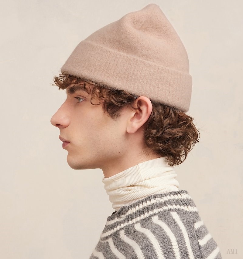 Ami Paris Cloudy Laine Ami de C?ur Beanie Rose Blanche Homme | DQO-03674002