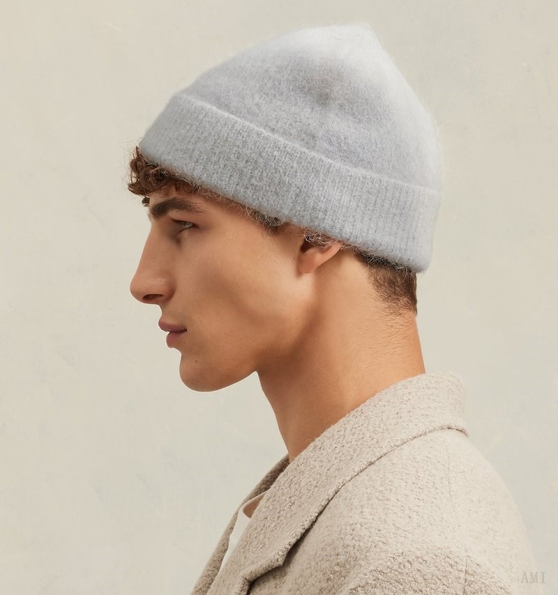 Ami Paris Cloudy Laine Ami de C?ur Beanie Grise Blanche Homme | ZNH-92240690