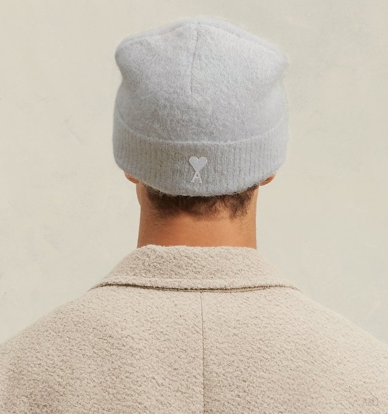 Ami Paris Cloudy Laine Ami de C?ur Beanie Grise Blanche Homme | ZNH-92240690