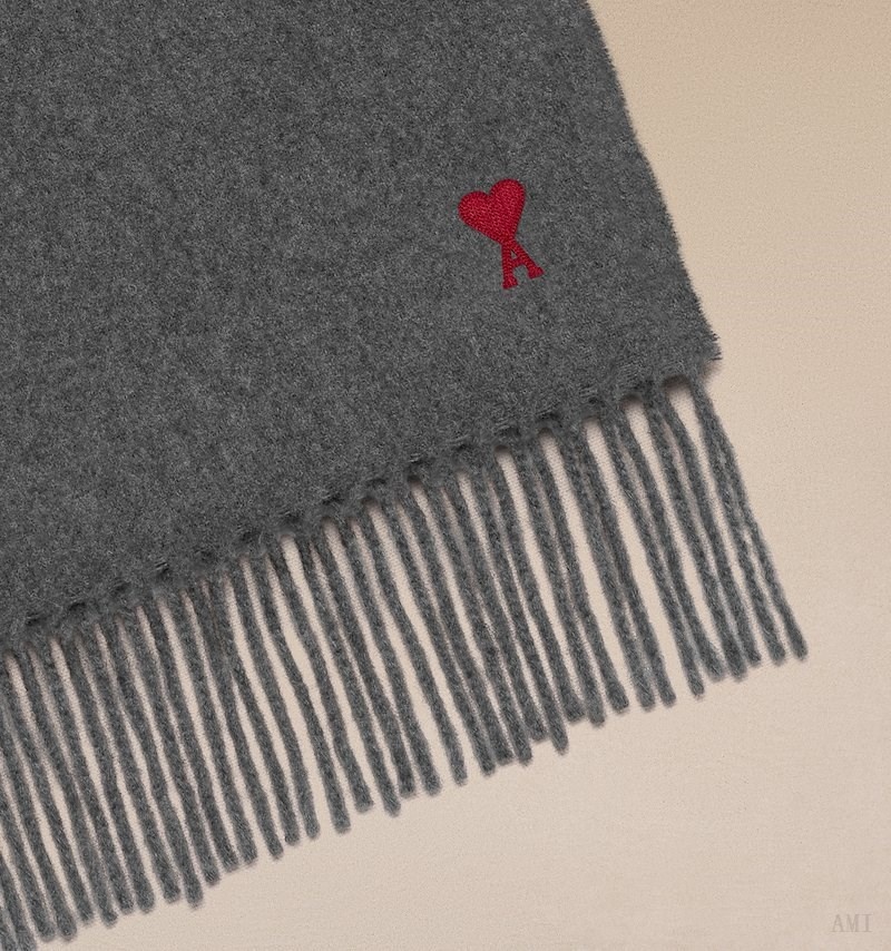 Ami Paris Ami De Coeur Scarf Grise Foncé Homme | OTG-66714523