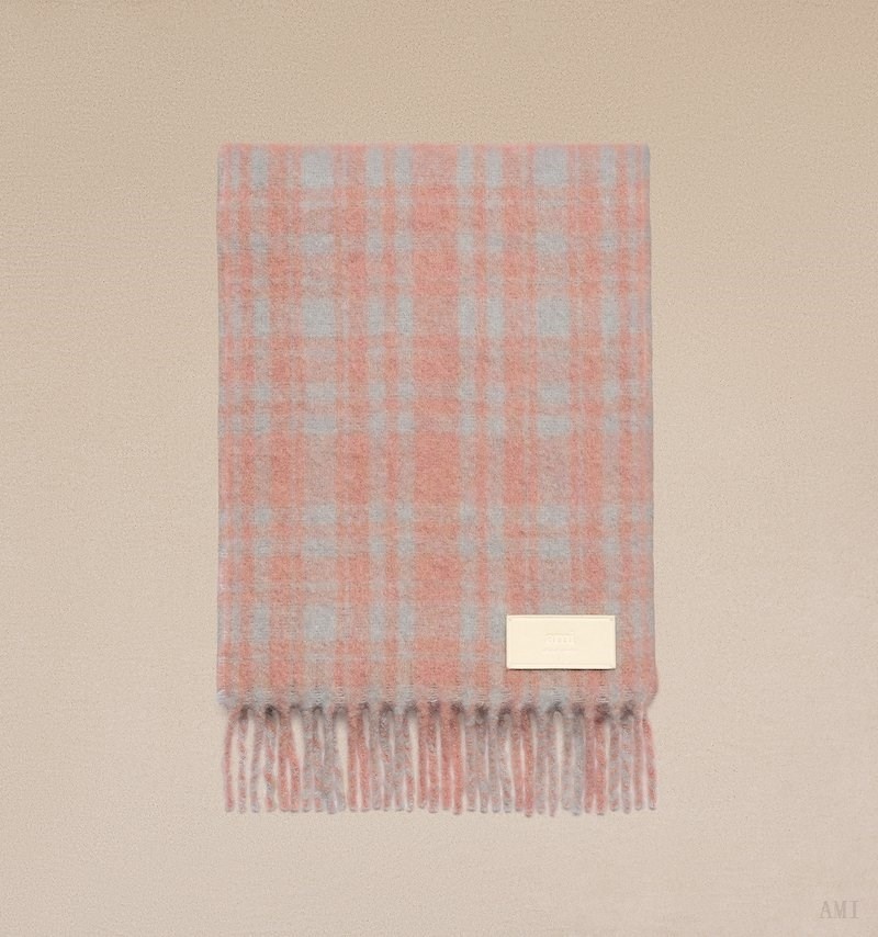 Ami Paris Oversize Checkered Ami Scarf Grise Rose Homme | RSI-05339806