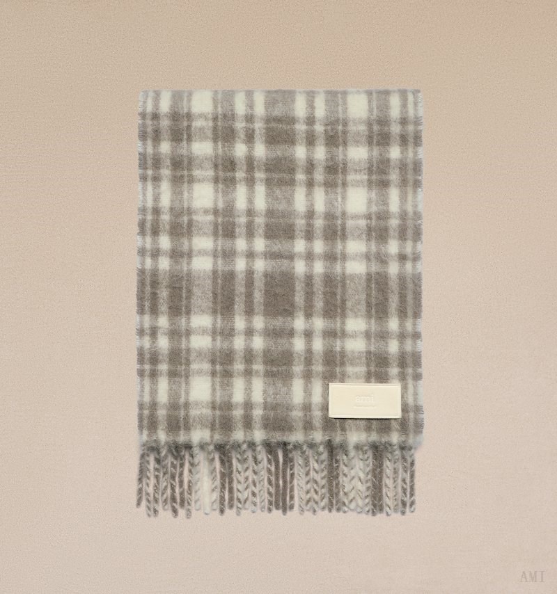 Ami Paris Oversize Checkered Ami Scarf Blanche Homme | BTC-49093265