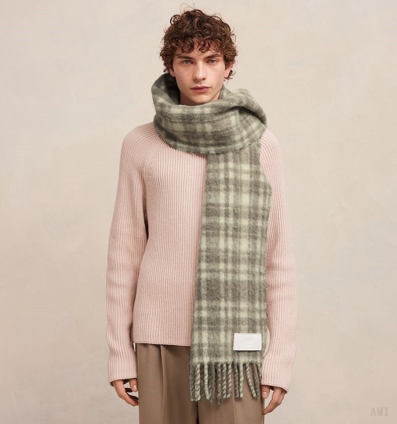 Ami Paris Oversize Checkered Ami Scarf Blanche Homme | BTC-49093265