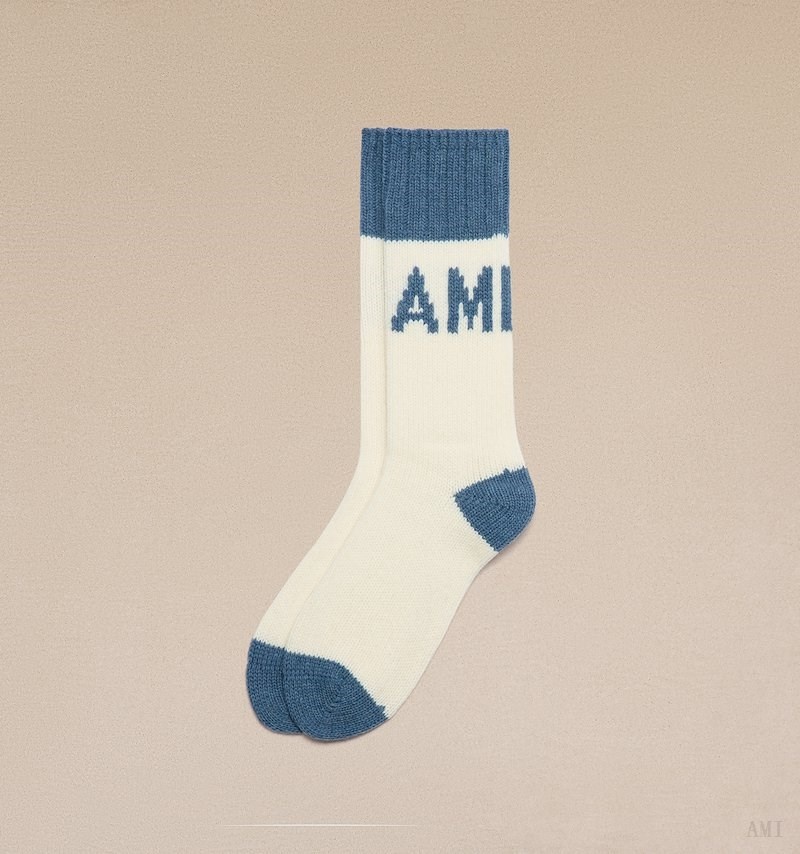 Ami Paris Ami Logo Socks Bleu Homme | NIY-25542314