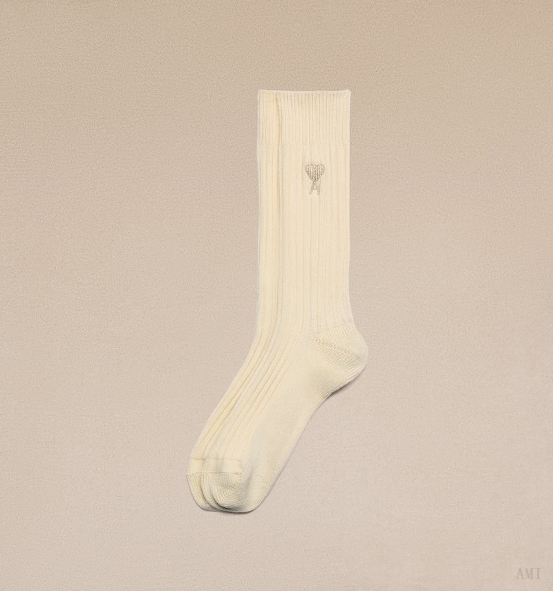 Ami Paris Ami De Coeur Plain Socks Blanche Homme | AYE-47085375