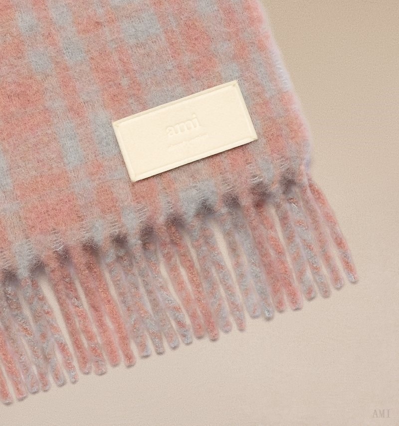 Ami Paris Oversize Checkered Ami Scarf Grise Rose Homme | RSI-05339806